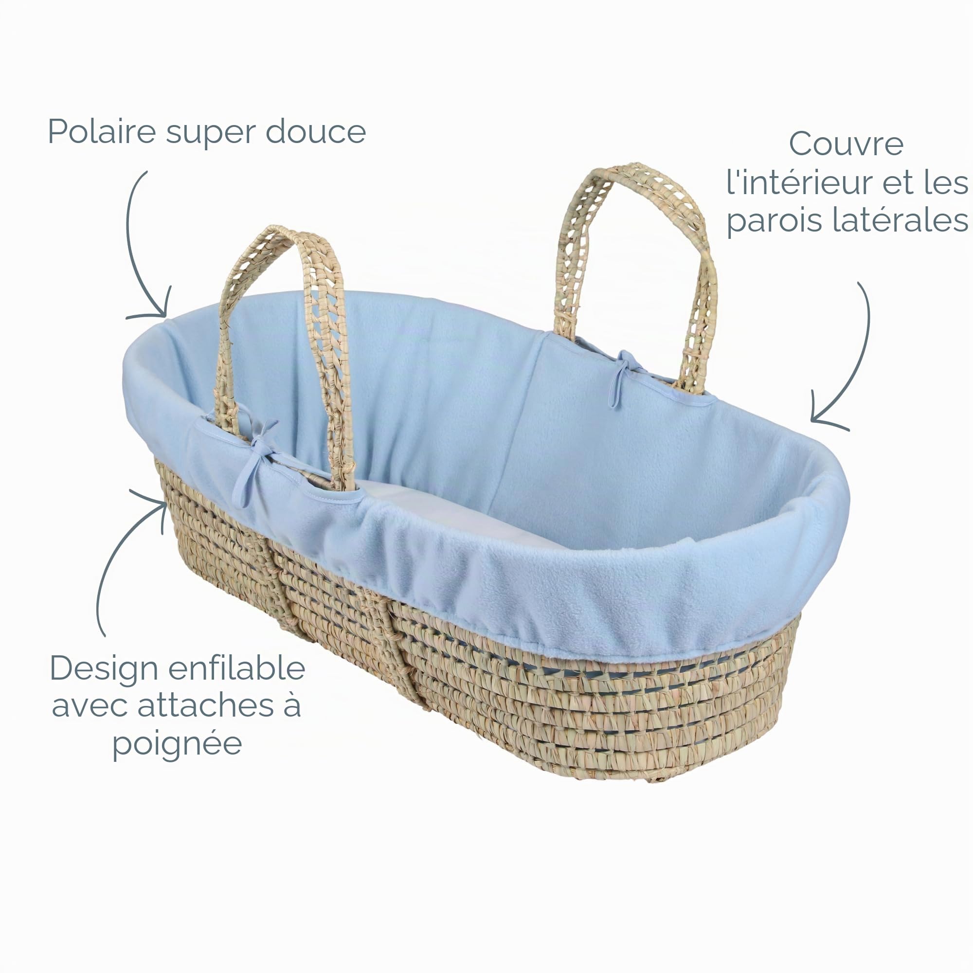 Clair de Lune Doublure polaire, pansement pour Moïse, panier en osier (bleu)