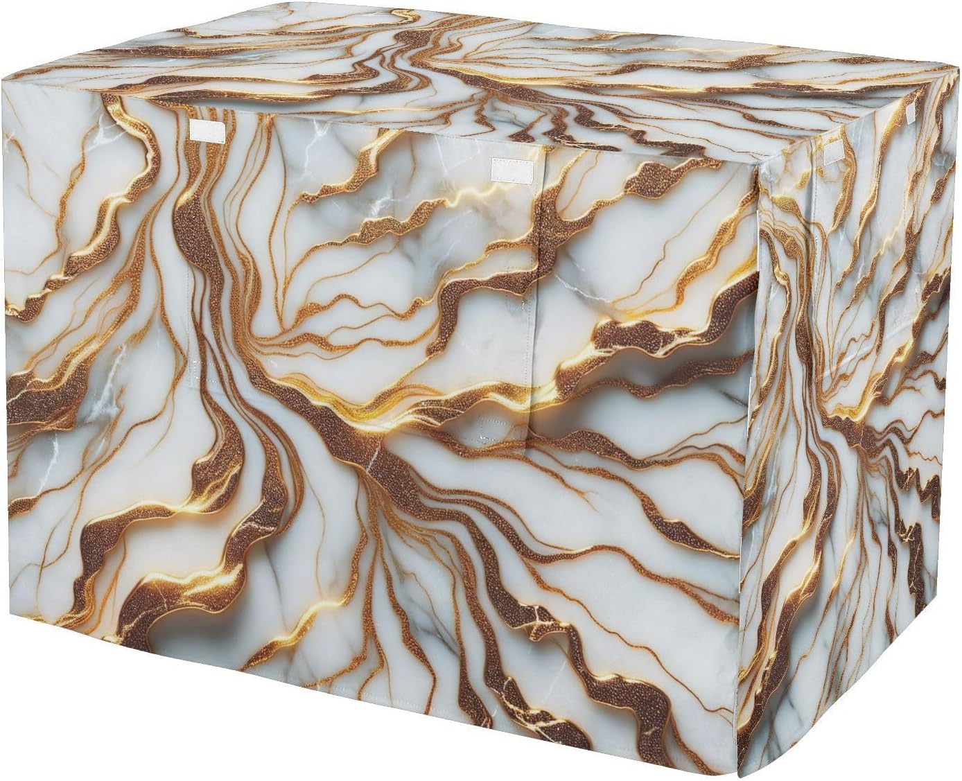 White Marble Gold Veins Pet Crate Cover with Roll-up Sides, UV-Resistant Dog Create Cover, Large