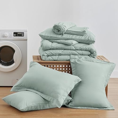 Miniatura 6 de Love's cabin Juego de edredón California King Aqua, 7 piezas de cama California King en una bolsa, juegos de ropa de cama para todas las estaciones