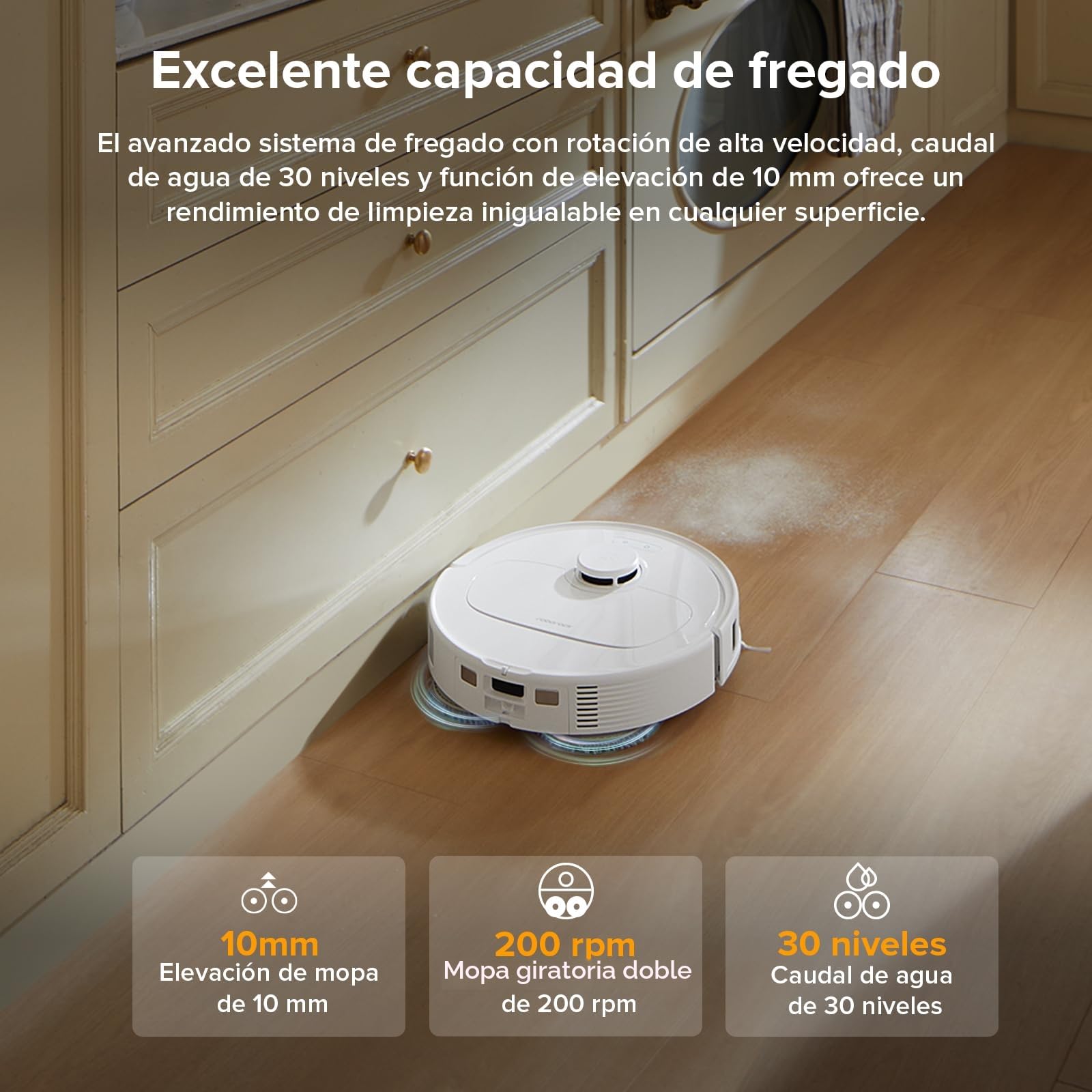 roborock Robot Aspirador QV 35A Set, 8000Pa de succión, Dos mopas giratorias elevables, cepillos antienredos, tecnología reactiva para Evitar obstáculos, navegación y mapeo,Blanco