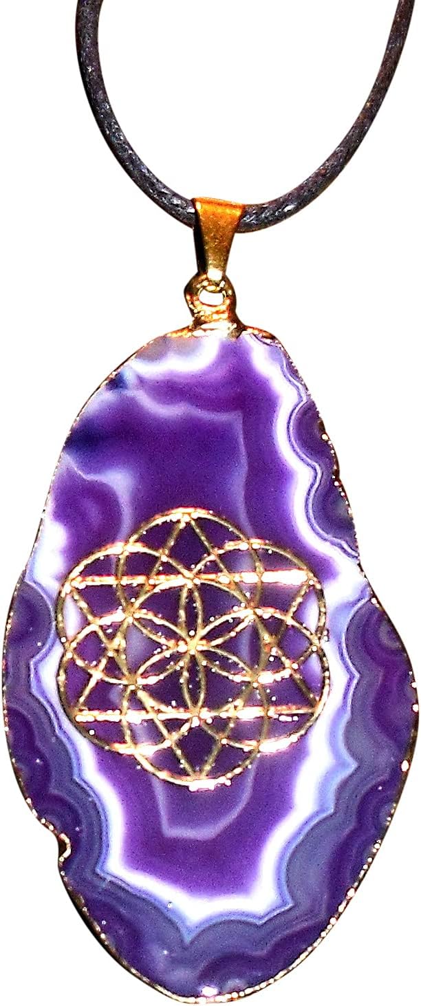 Gold Plated Purple Agate Slice Orgone Energy Pendant ~ Healing and Protection