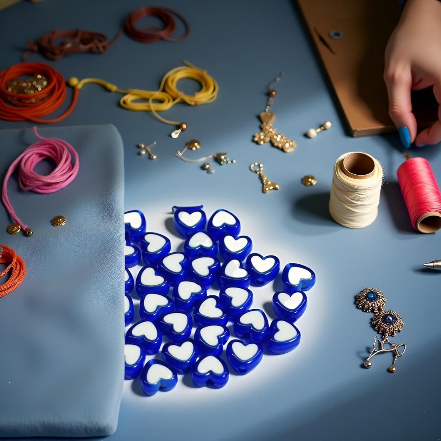 50Pcs Heart Acrylic Beads, Dark Blue, DIY Jewelry Making Spacer Beads for Bracelet, Necklace - Image 5