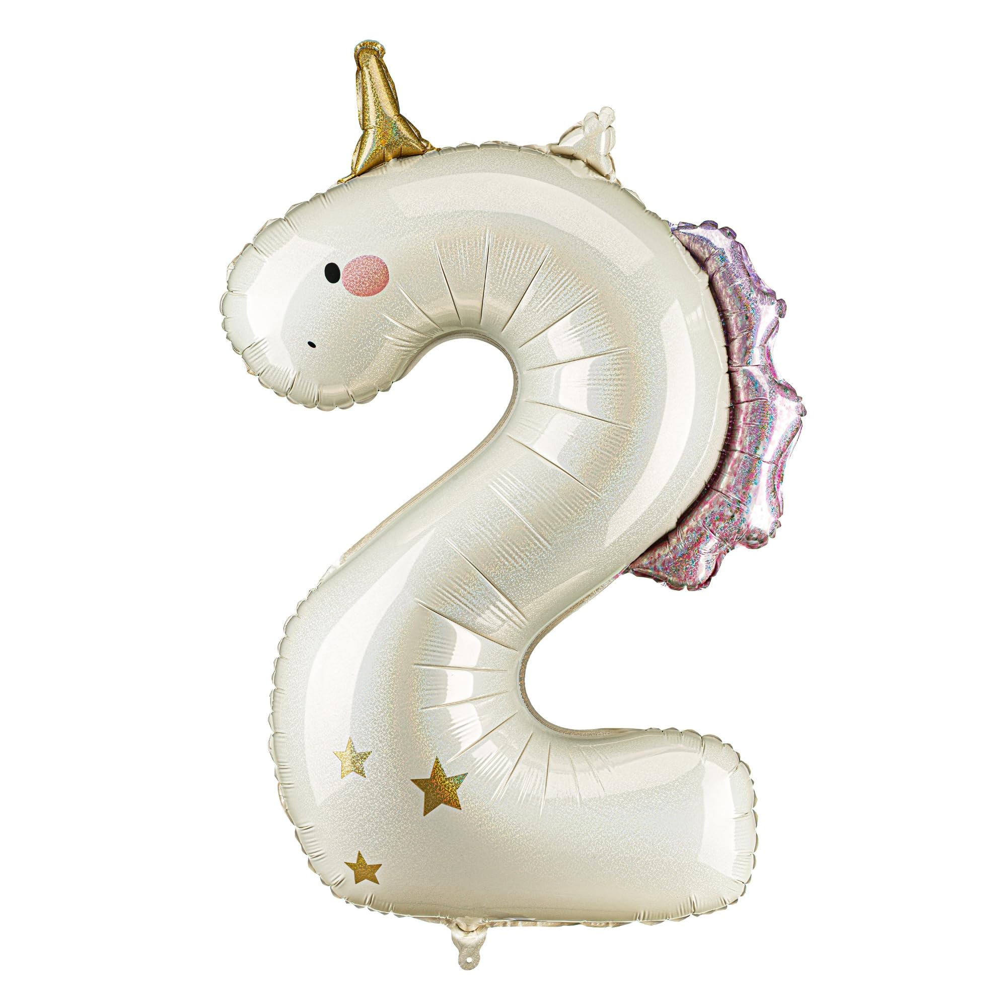 Unicorn Number 2 Balloon PartyDeco 36.5 Inch – Pink & White Holographic Foil Birthday Balloon for Girls, Air or Helium, 2nd Birthday Decorations