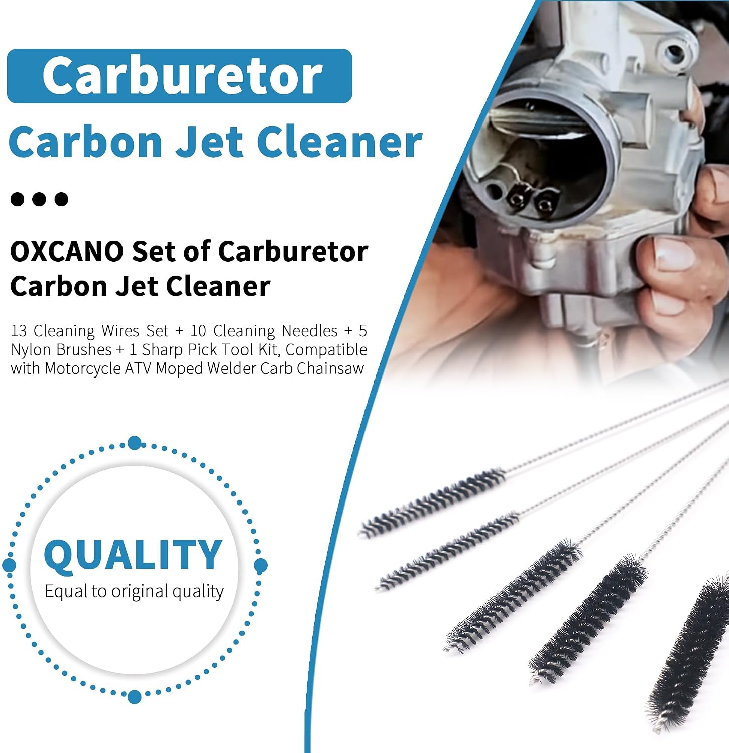 Carburetors Carbon Dirt Jet Remove Cleaner, 13 Cleaning Wires Set + 10 Cleaning Needles + 5 Nylon Brushes + 1 Sharp Pick Tool Kit, Compatible with Motorcycle ATV Moped Welder Carb Chainsaw