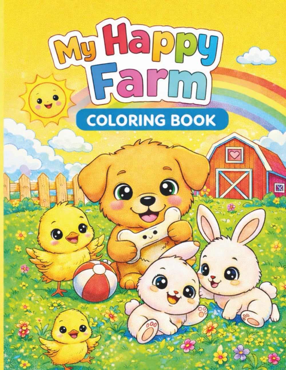 My Happy Farm Coloring Book: 50 Cute Kawaii Farm Animal Coloring Pages with Certificate of Completion | Fun Activity Book for Boys & Girls