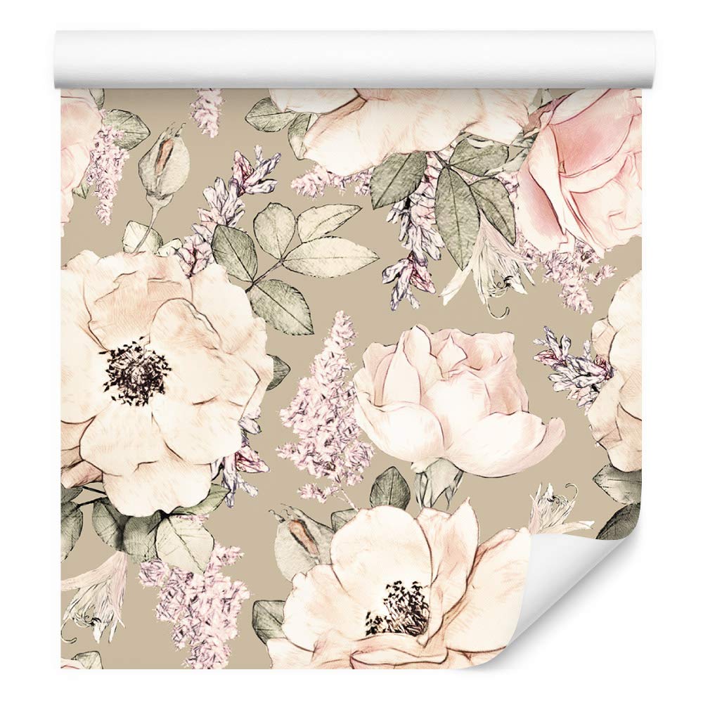 Muralo Papel Pintado Autoadhesivo Peonías, Flores, Hojas - 10m x 50 cm | Revestimiento mural autoadhesivo en rollo, colocación en seco sin cola, despegar y pegar, lavable, para paredes y muebles