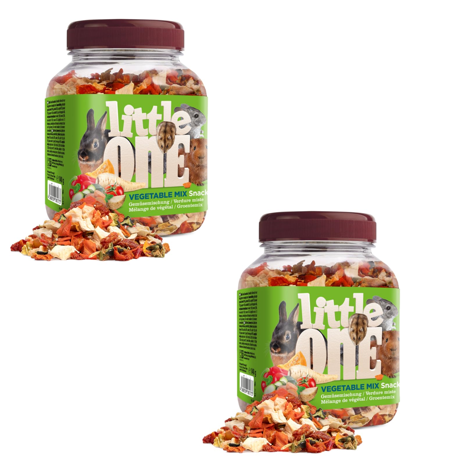 Little One Vegetable Mix Snack | Pack Double | 2 x 140 g | Aliment complémentaire pour rongeurs et Lapins Nains | Mélange composé de Sept Types de légumes séchés