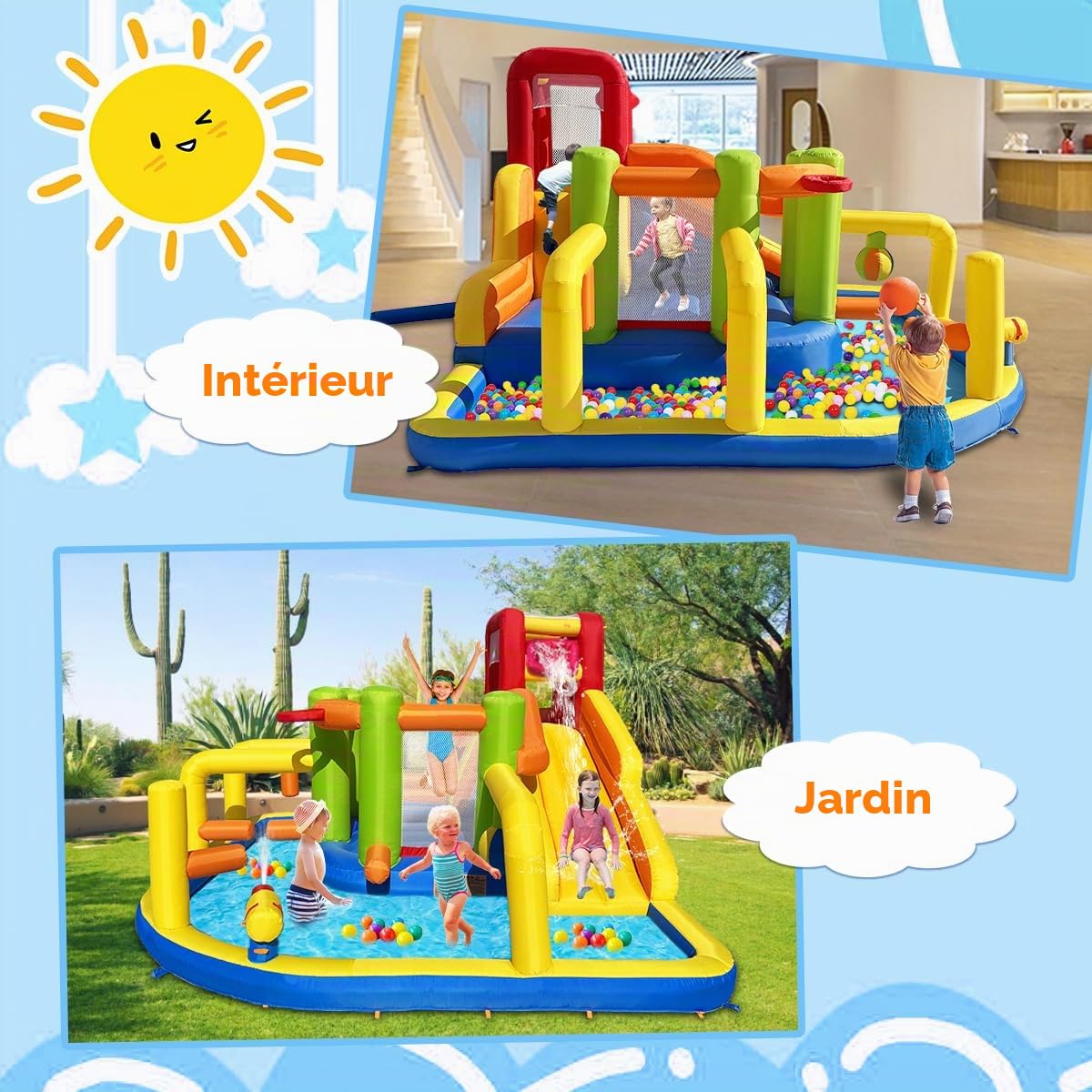 Baralir Château Gonflable XXL avec Toboggan d'eau et Ventilateur – Idéal pour Le Jardin, Maison de Jeu Parfaite pour Les Enfants en Plein air, expérience d'aire de Jeu sûre