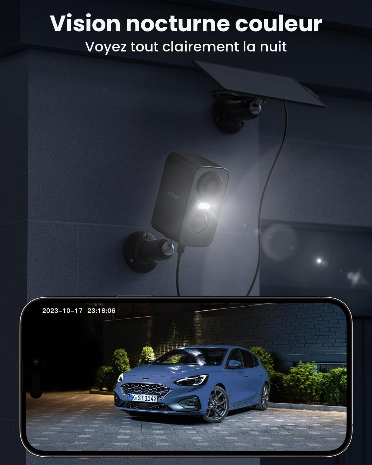ieGeek Caméra de surveillance extérieure 5 MP Wi-Fi, batterie 5200 mAh, caméra de surveillance extérieur/intérieur, détection PIR, vision nocturne, audio bidirectionnel, projecteurs, étanche IP65