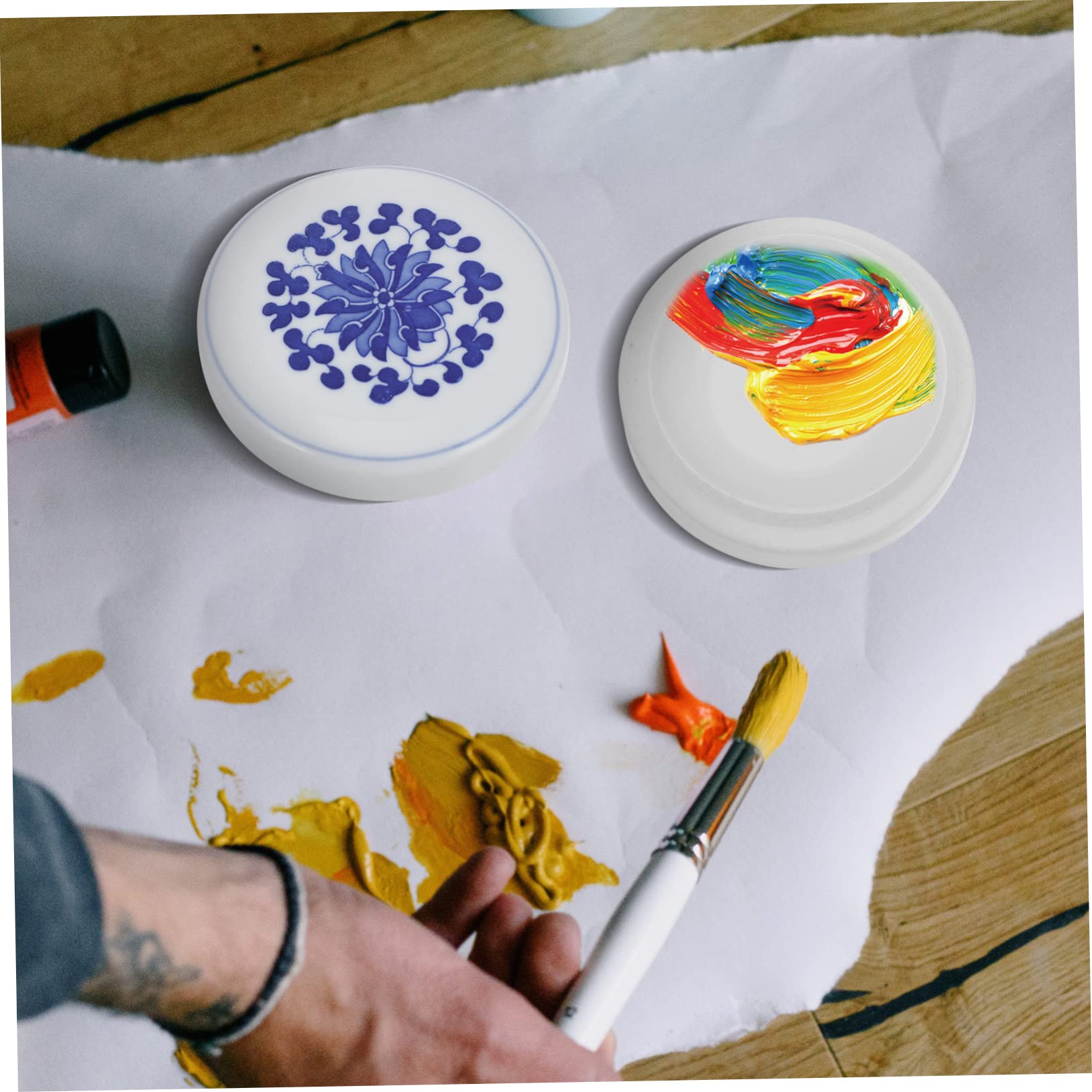 HOMSFOU Pigmentplatte Aus Keramik Aquarellpigmentschale Für Malwerkzeug Keramikset Mit Fünf Schichtpigmenten Zum Mischen Und Aufbewahren