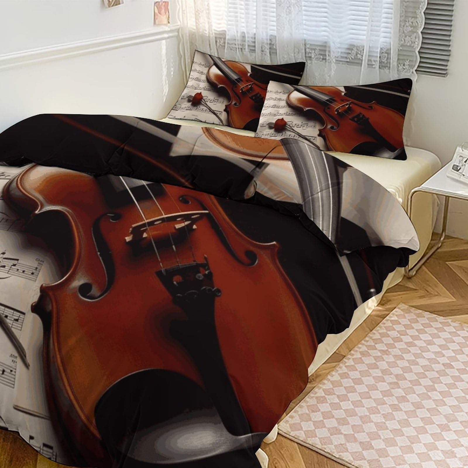 Parure de lit violon 3 pièces idée cadeau originale pour lit deux places