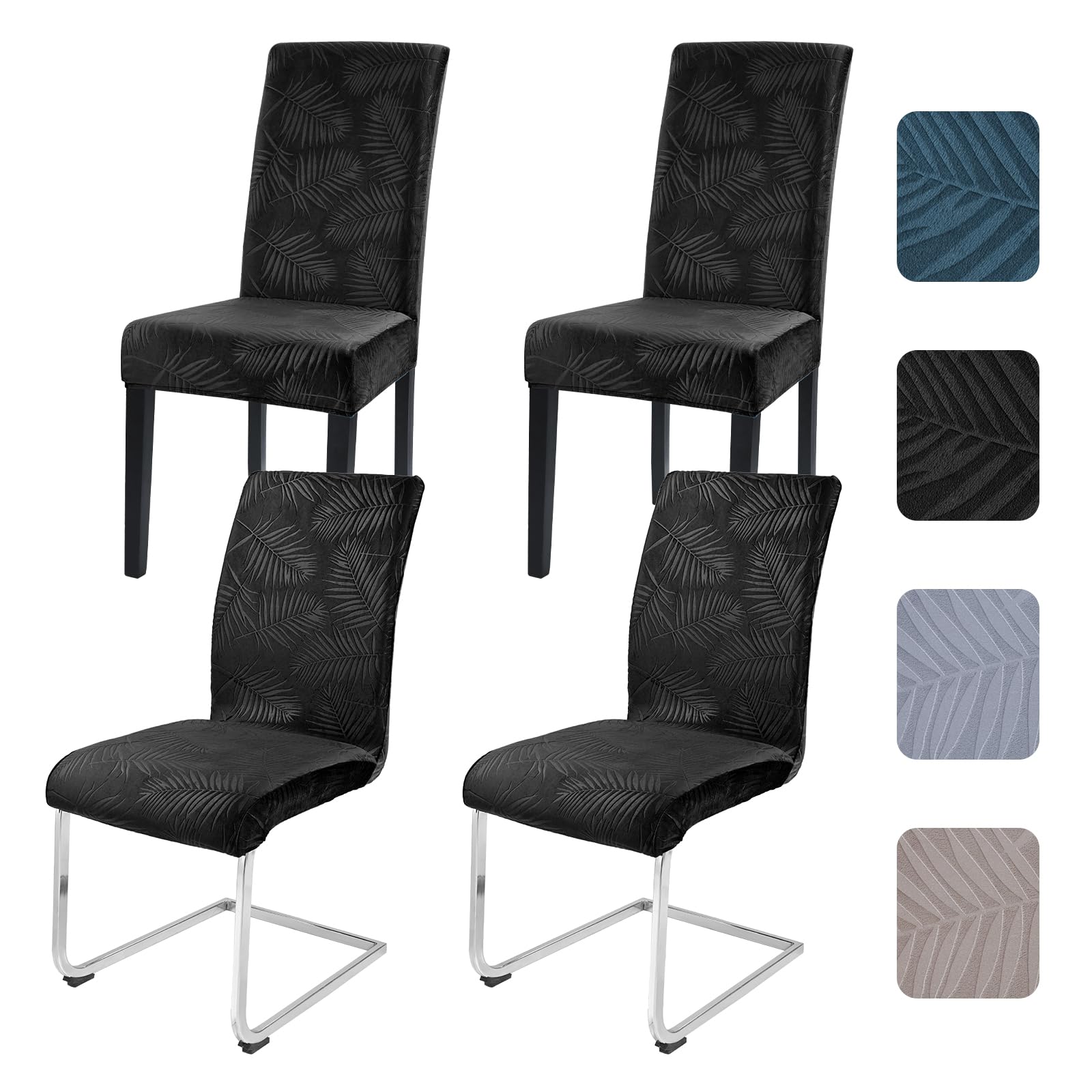 Alishomtll Dining Chair Covers Set of 4 Stretch Leaf Chair Covers Black