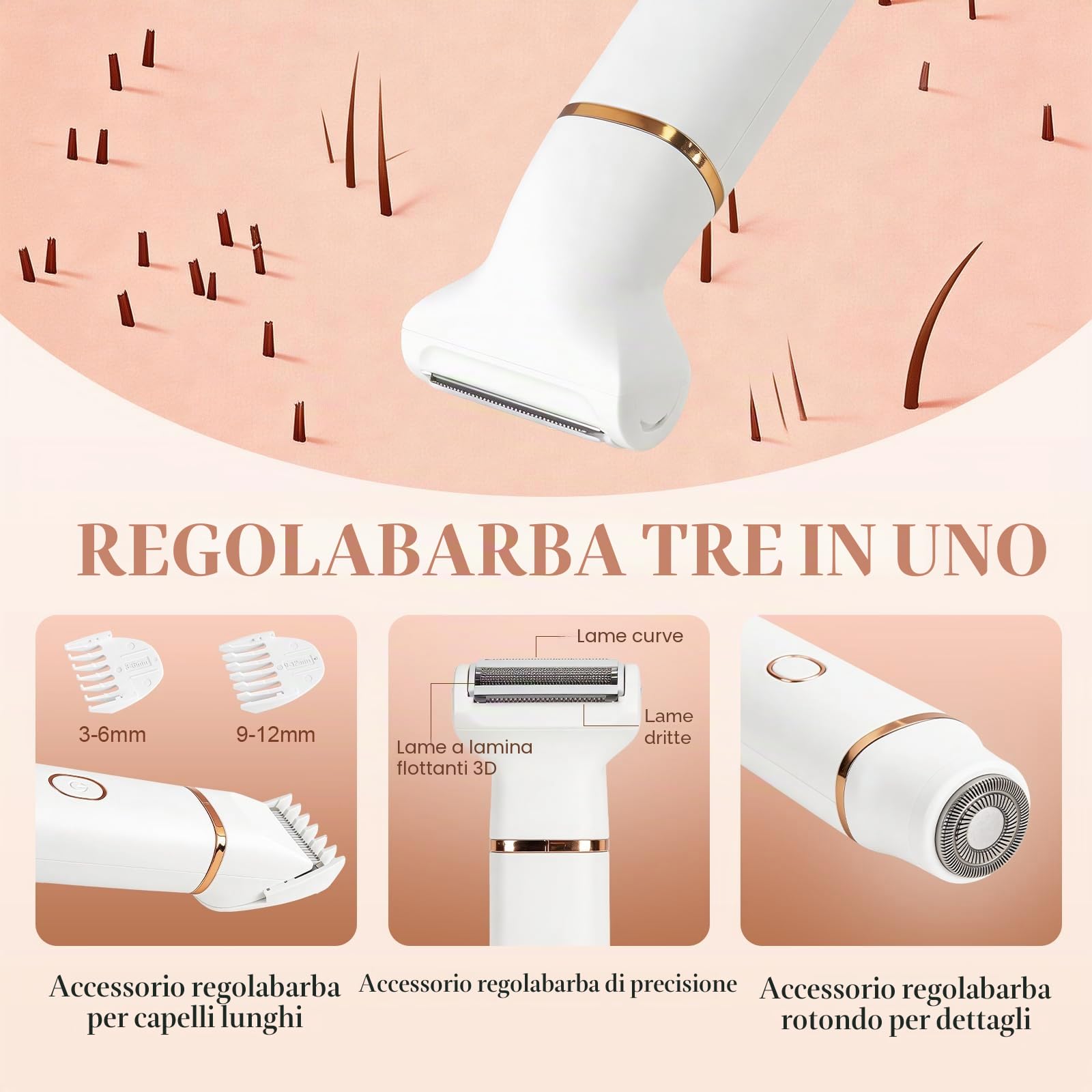 Rasoio da donna, 3 in 1, per donne, rimozione peli del viso, ricaricabile con stazione di ricarica USB, rasoio elettrico da donna, per gambe, braccia e viso, impermeabile IPX7
