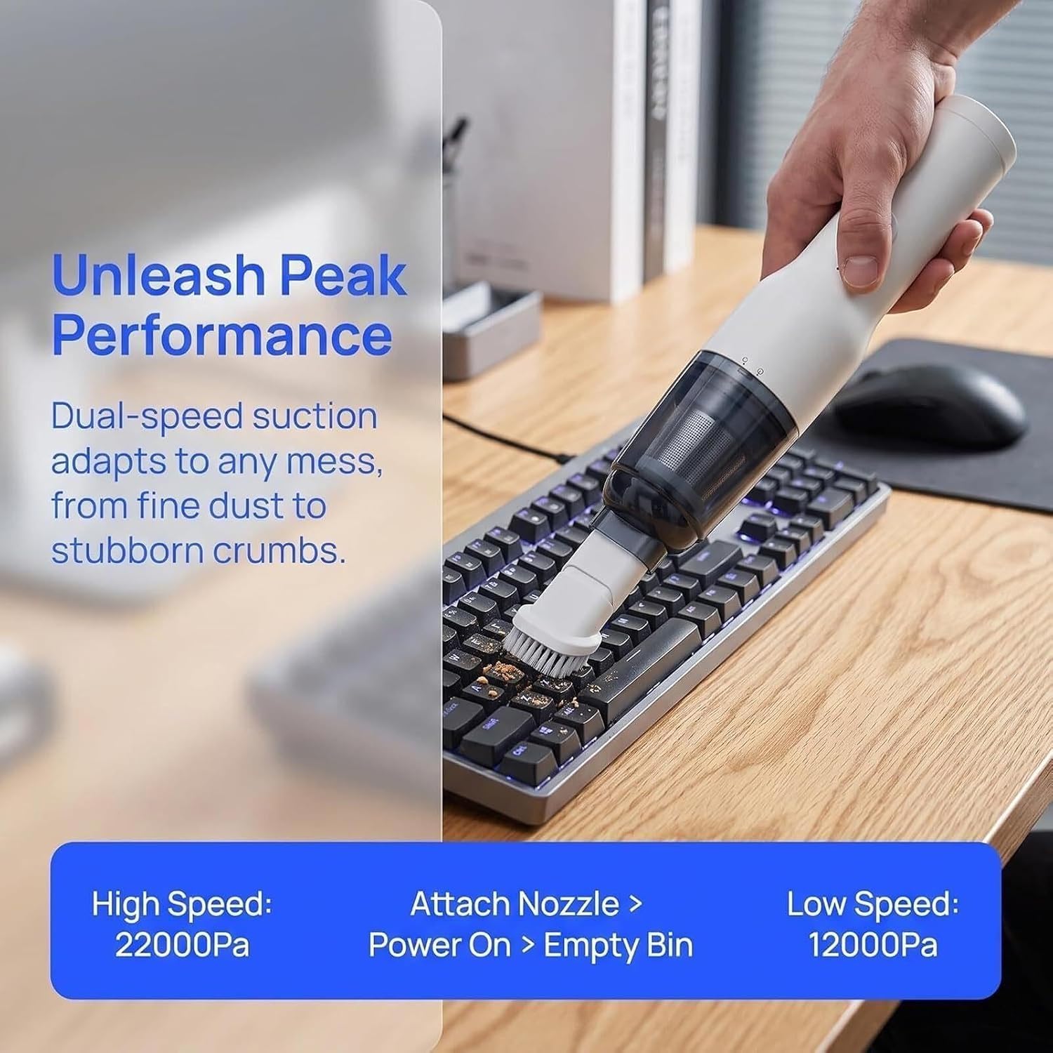 Aspiradora De Posos De Café, Mini Aspiradora De Escritorio Inalámbrica, Herramienta De Limpieza Portátil De 22000 Pa Con Doble Succión, 3 Boquillas, Depósito De Polvo De 200 Ml Y Carga Usb-c Para