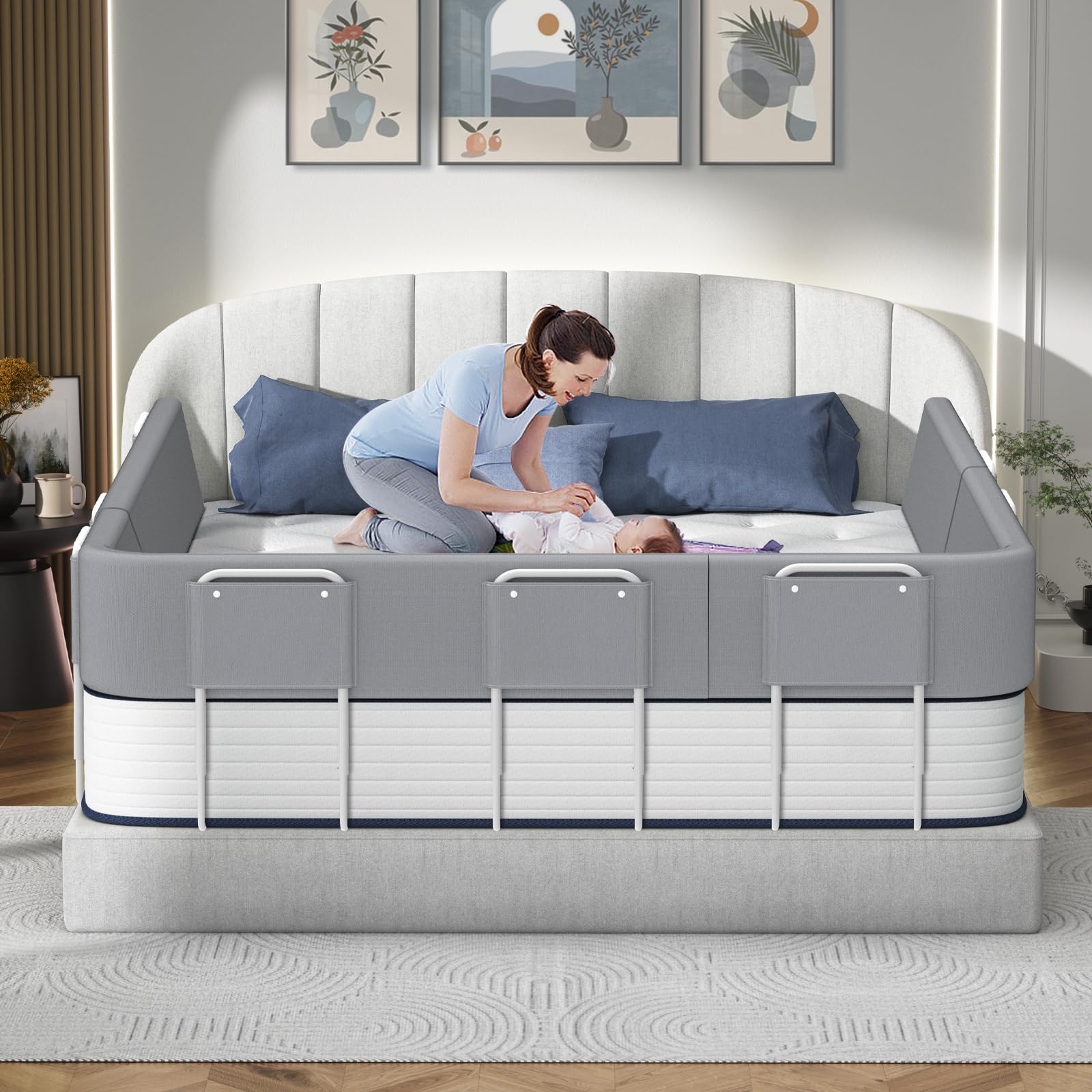 Barrera Cama Bebe, Barandilla Cama Niño, Barrera de Cama para Bebé, Protección contra Caídas, Altura Ajustable, Barandilla Protectora de Cama deformables para Niños y Bebés-100cm, Gris
