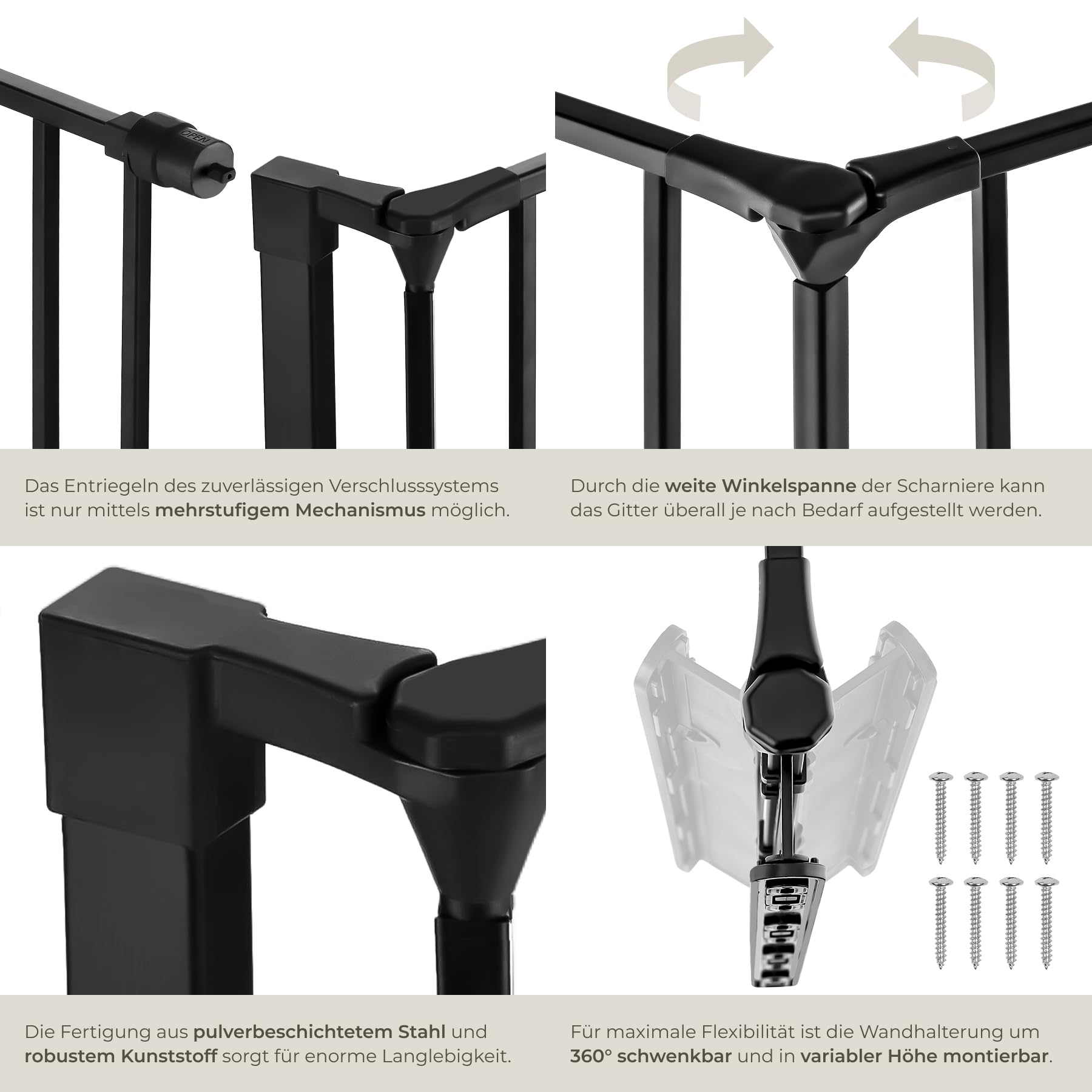 tectake® Kaminschutzgitter mit Tür 290 cm Metall Schutzgitter Ofenschutzgitter Absperrgitter faltbar Tierschutzgitter Türschutzgitter 5 Elemente Laufstall Kinderschutz Tür mit Sicherung - schwarz