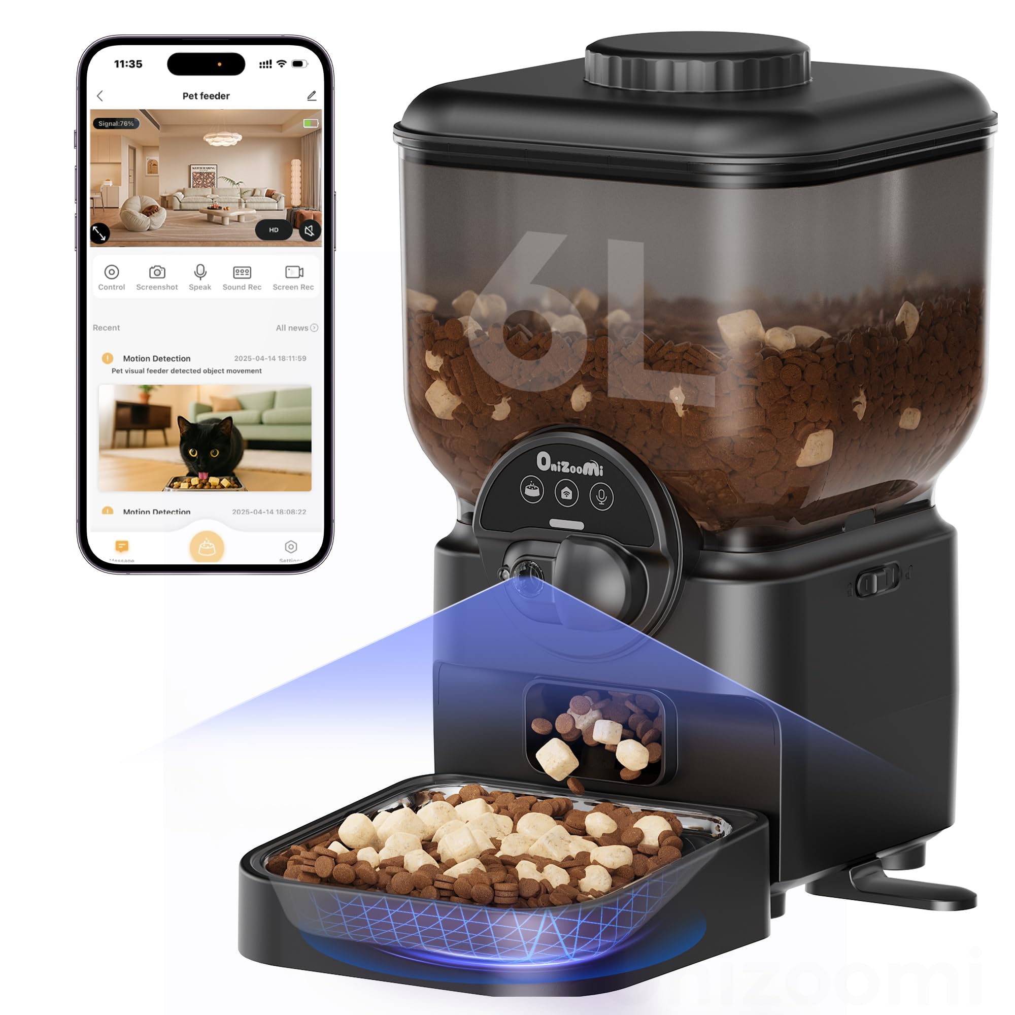 Automatic Mascota Feeder para Cat y Dog - Programable Automaticos Food Dispensador para Perro con Camera - Control por App WiFi - Auto Alimentos Comedero con Platos de Acero Inoxidable y (6L video)
