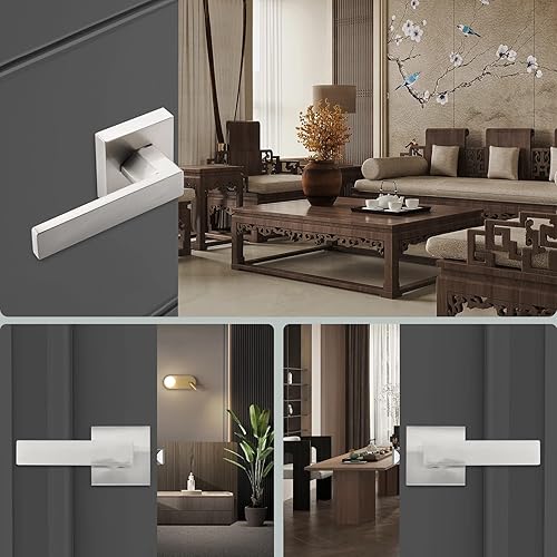 Miniatura 7 de Paquete de 10 manijas de puerta de paso, pomos interiores para puertas de pasilloarmarios, despensatrasteros, juego de manijas cuadradas resistentes