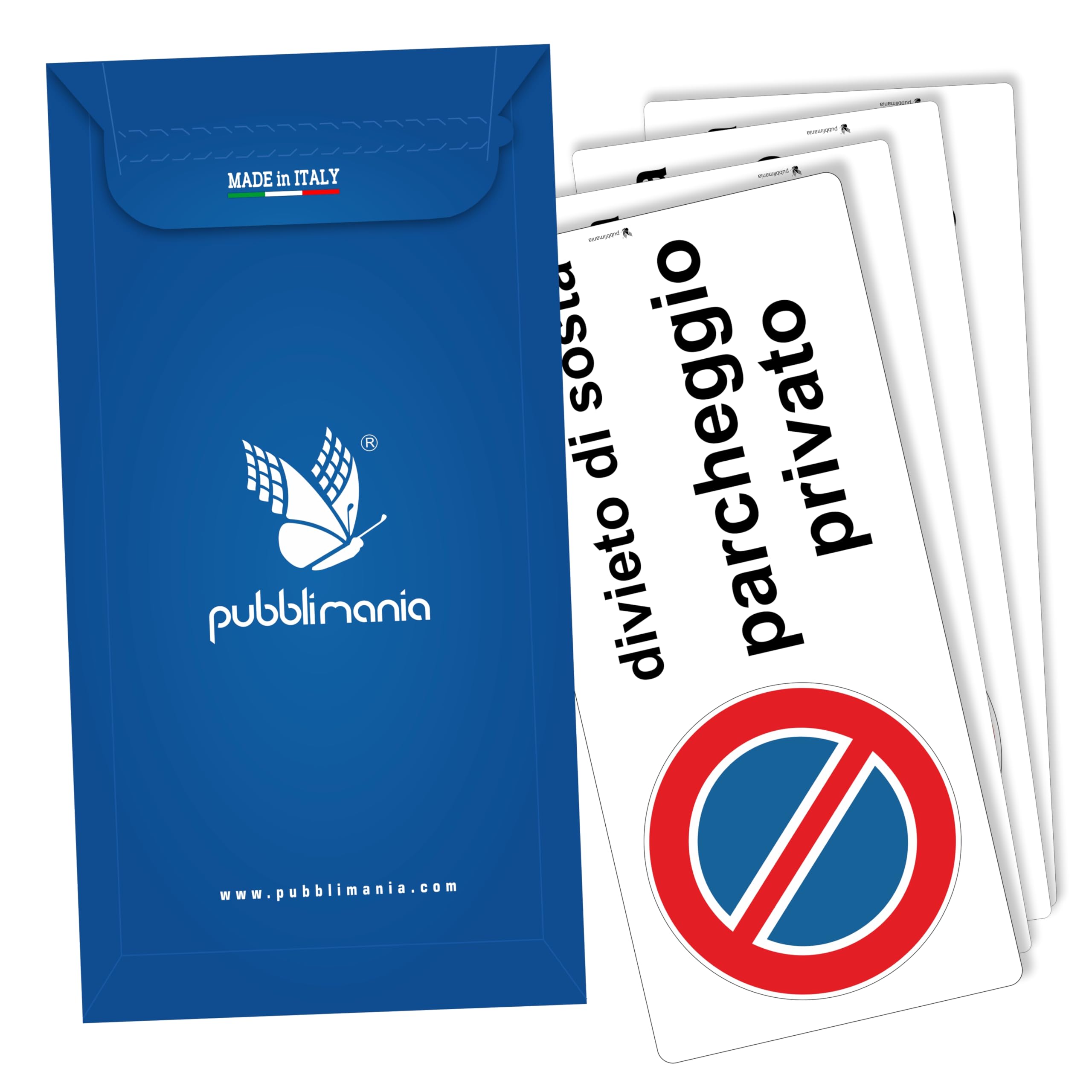 pubblimania 4 Etichette Adesive Parcheggio Privato Divieto di sosta flessibili e impermeabili, Resistenti all' Esterno Cm 29x13 (Parcheggio Privato)