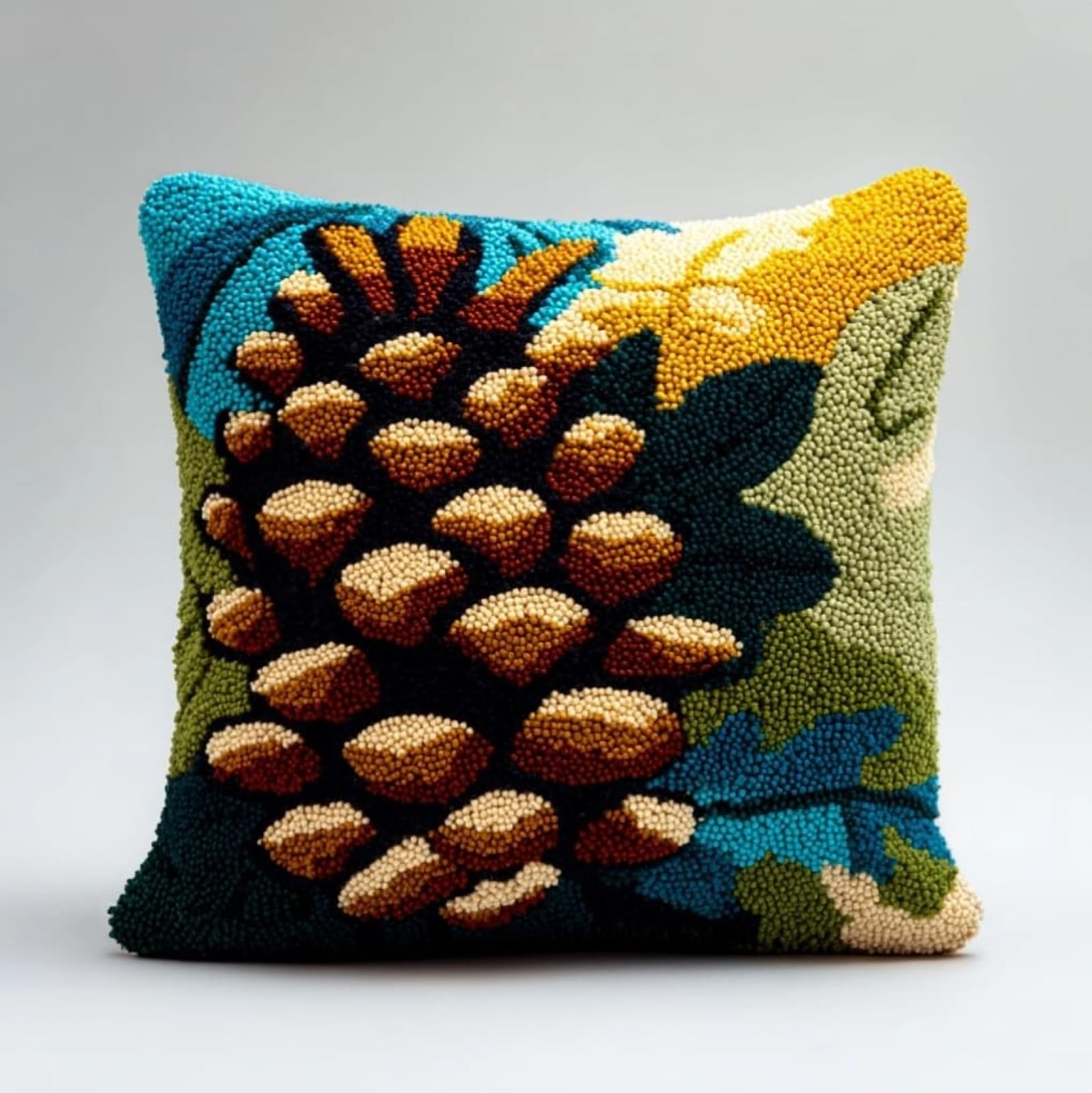 AxiangziK Pre-Printed Latch Hook Pillow Kit for Adults,Pine Cones Beginners DIY Crochet Pillow Kit 17X17Inch Needlework Cushion Cover for Home Sofa Decoration