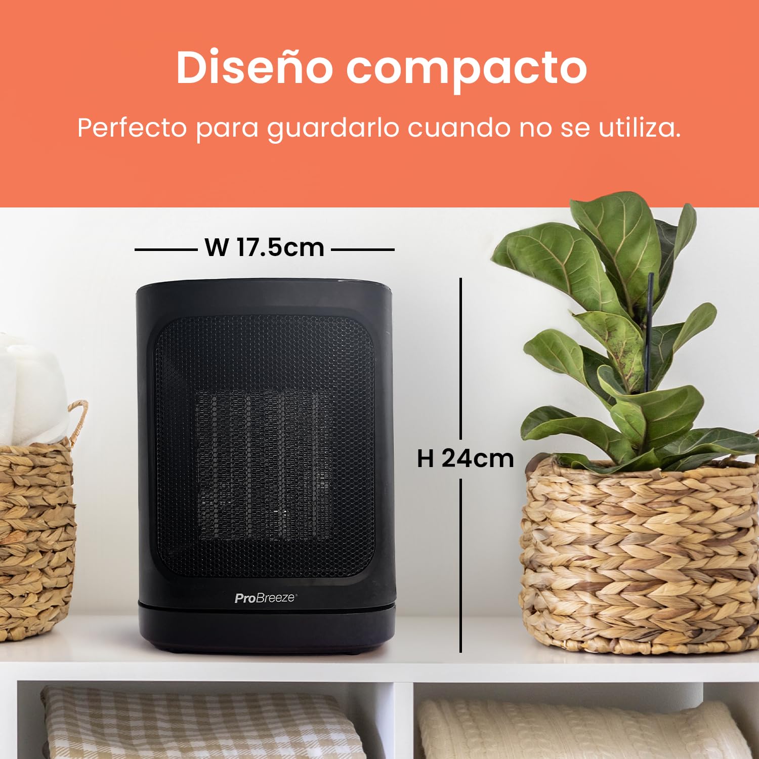 Pro Breeze Calefactor Bajo Consumo 1800 W con Oscilación Automática y 2 Niveles de Potencia – Para Casa, Habitaciones y Oficinas - Estufa Eléctrica