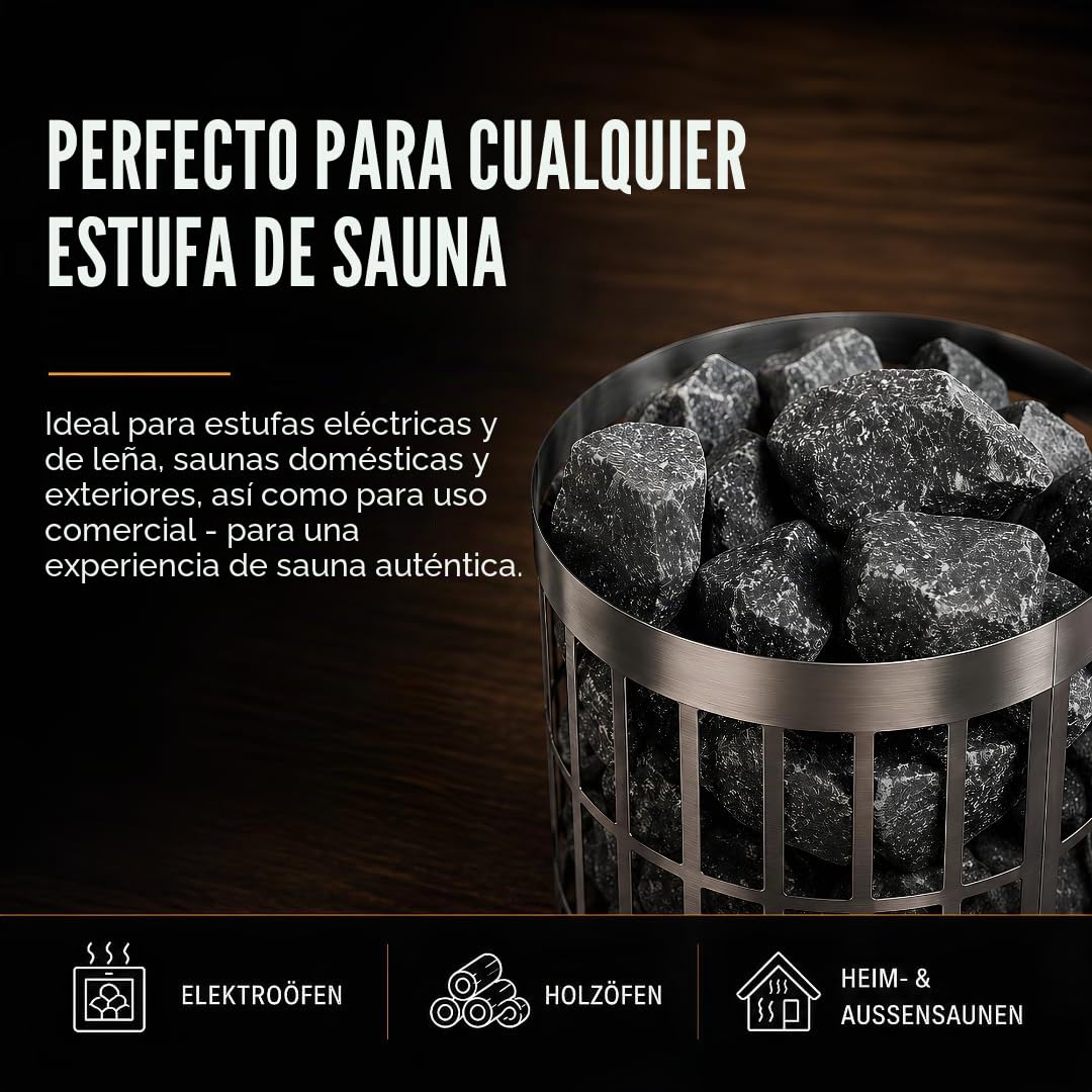 Piedras para sauna prémium prelavadas, para todos los hornos de sauna resistentes al calor, grano 50-80 mm (5 kg), 3,99/kg