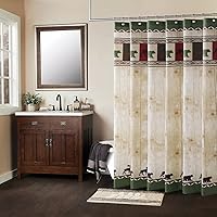Vista 13 de Cortina de ducha de tela, cortina de ducha marrón, cortinas de ducha con patrón de rayas marrón tostado, cortinas de baño decorativas modernas, 72