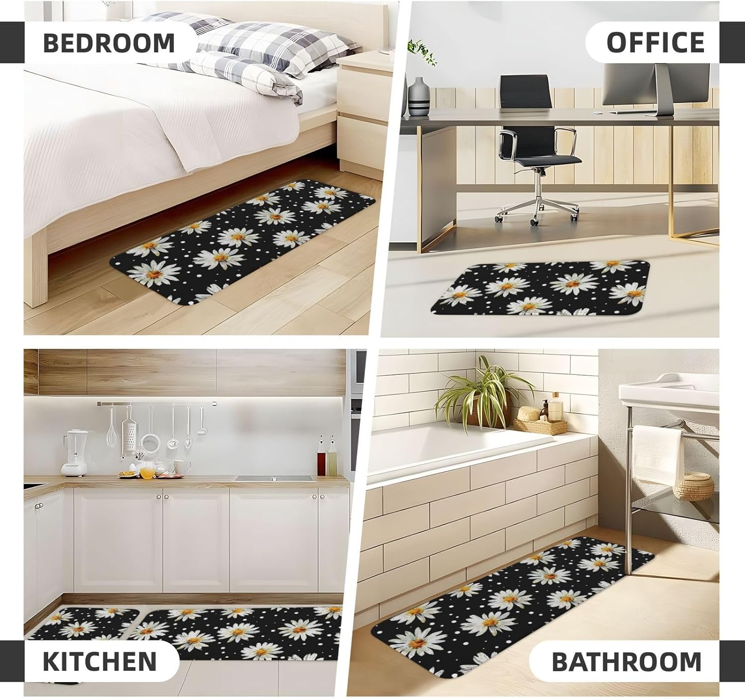 Daisy Polka Dot Kitchen Rug Mats for Floor Sets of 2 Anti Fatigue Cushioned Floor Mats Non-Slip Kitchen Sink Mat Washable Area Rugs for Home 17"x29.5"+17"x47.2"