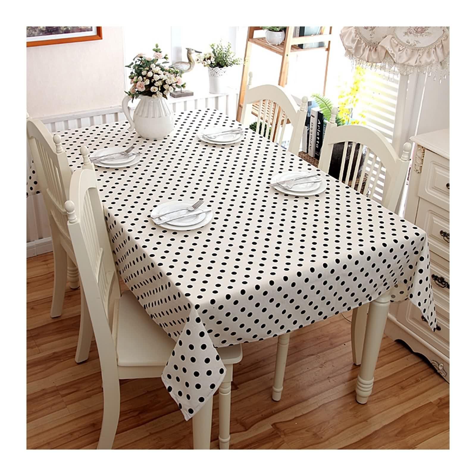 Copritavolo Rettangolare Sala, Copri Tavolo Soggiorno Moderno Beige Nero Cotone Lino Elegante Tovaglia 140X220CM per Compleanno Festa Matrimonio