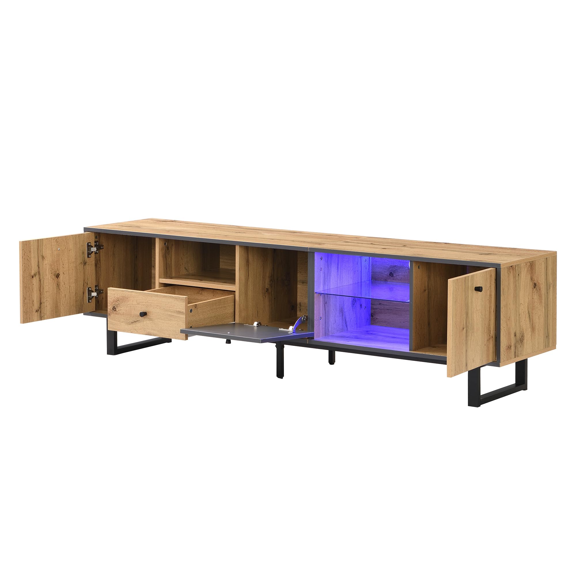 Mueble bajo para TV, 190 x 40 x 50 cm, con efecto de luz LED, para salón, moderno, con bisagra de búfer, diseño a juego