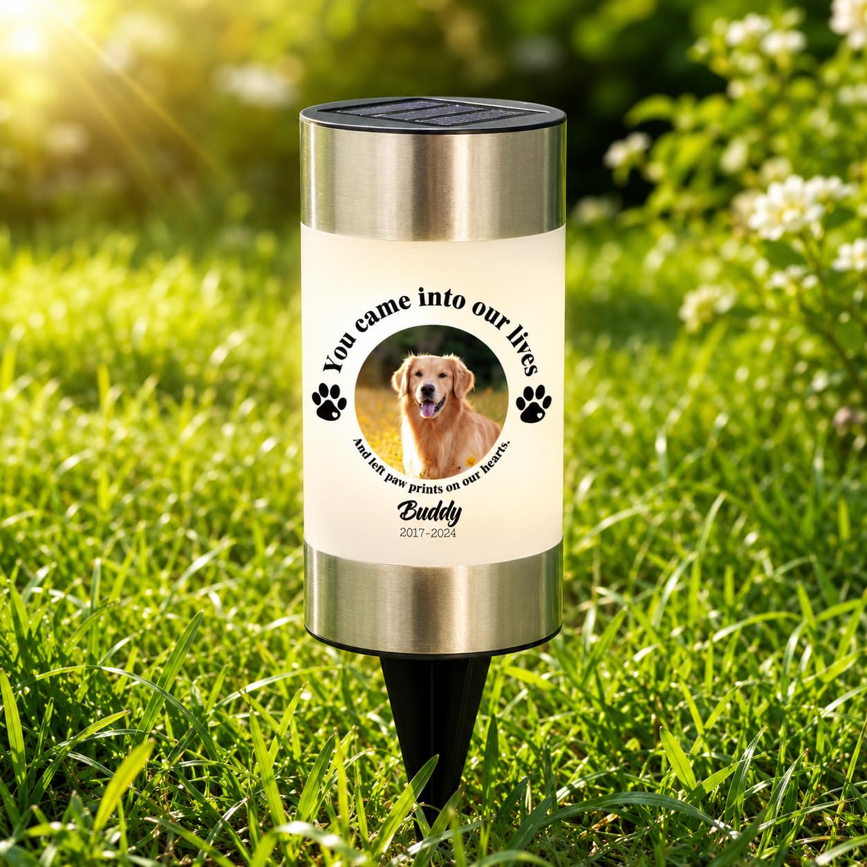 idooodle Personalised Pet Memorial Solar Garden Light with Photo & Name, Dog Memorial Gifts, Pet Loss Gifts, Cat Memorial Gifts, Waterproof Outdoor Remembrance Light for Garden