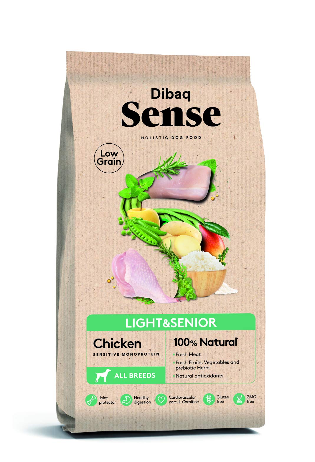 Dibaq Sense Low Grain Pollo Light o Senior, 2 kg