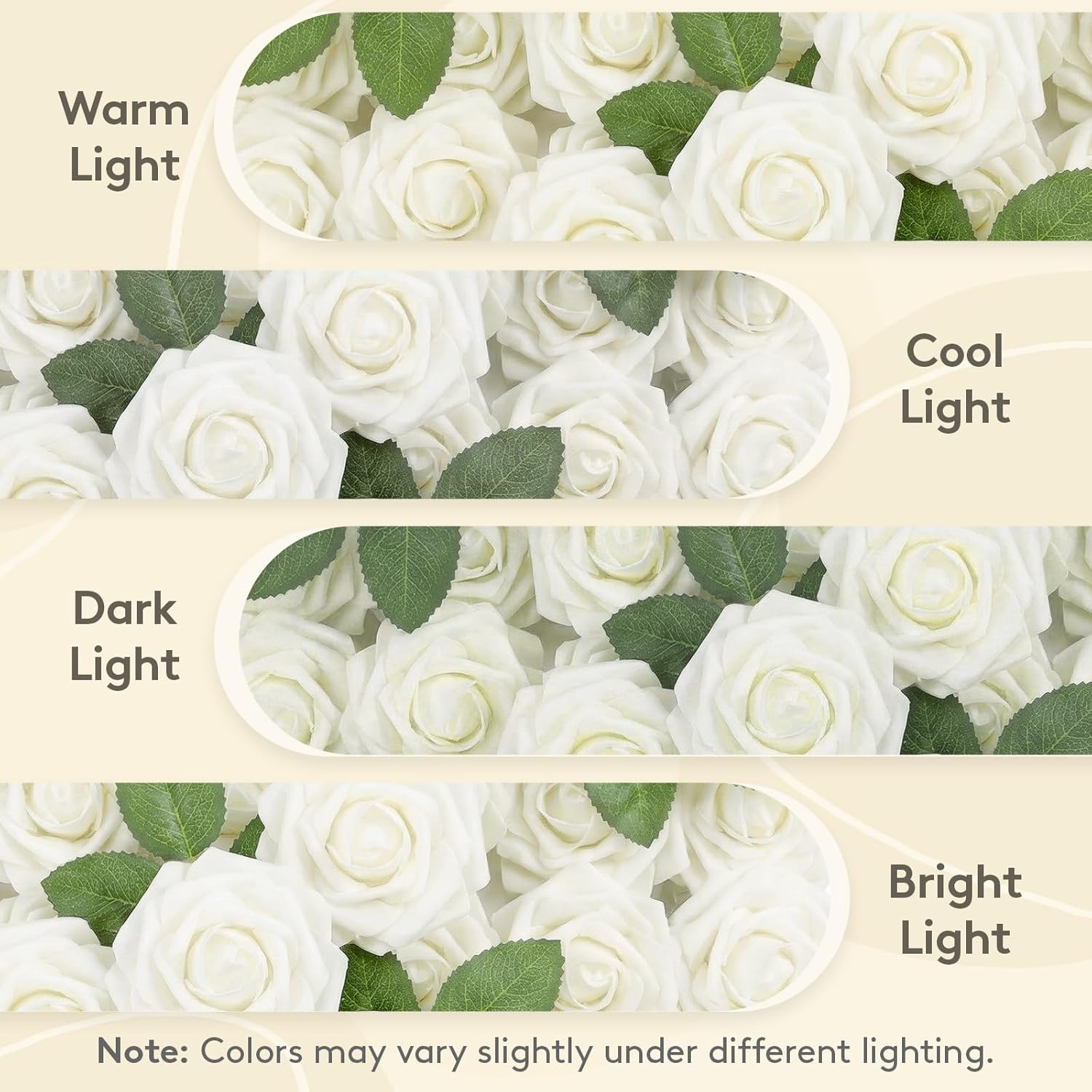 Lifewit Artificial Flowers, 50 Pcs Ivory Foam Real Looking Roses with Stems, Fake Roses for DIY Wedding Bouquets, Centerpieces Arrangements, Valentine Decorations