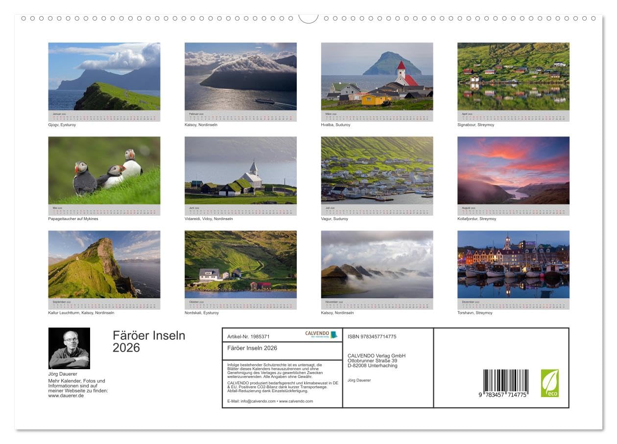 Färöer Inseln 2026 (hochwertiger Premium Wandkalender 2026 DIN A2 quer), Kunstdruck in Hochglanz: Landschaft, Architektur, Küste und Wolken auf den Färöer Inseln