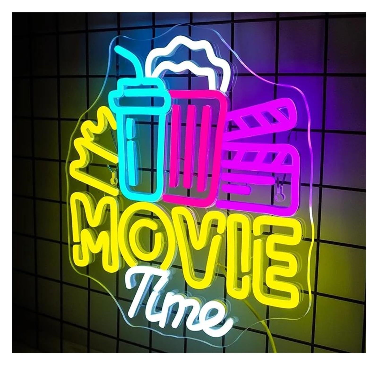 LEMST Signs Lamp Movie Time Neon Sign Dimmable Wall Light Up Signs Cinema Popcorn Room Decoration for Bedroom Home Theatre Bar Club Party 32x32.5cm