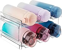 Lifewit 2-Tier Stackable Water Bottle Organizer for Cabinet - Holds 6 Bottles/Tumblers up to 3.8" Diameter, Clear Plastic for Pantry Countertop