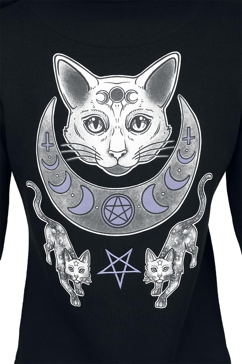 Gothicana by EMP Damen Schwarze Kapuzenjacke mit aufgenähtem Katzenpatch