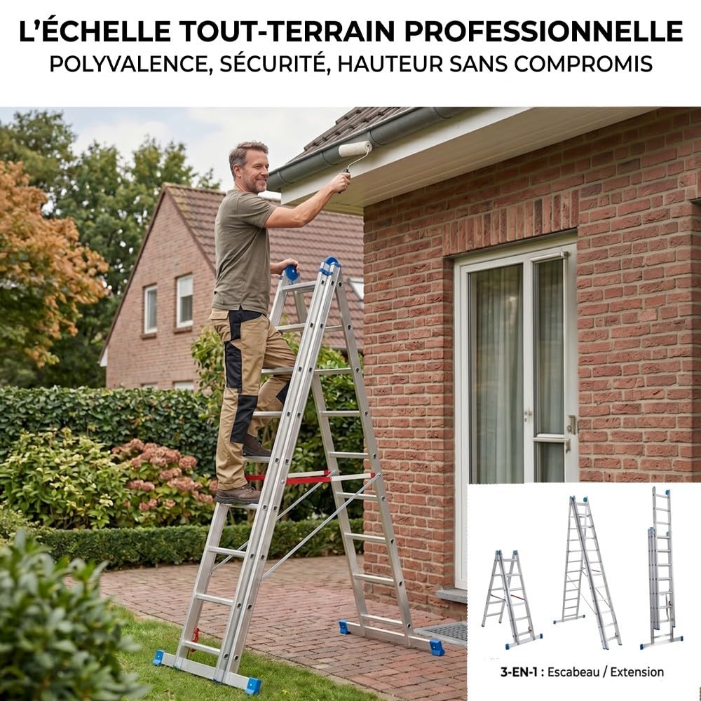 Petra Echelle Professionnelle Transformable en Aluminium 3 Plans 12 marches