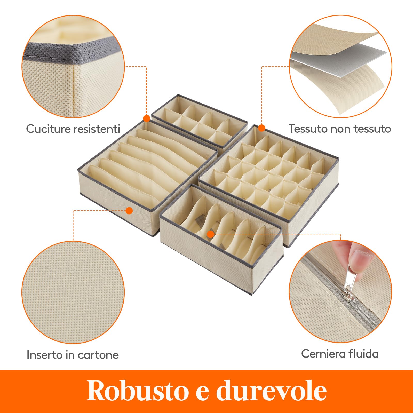 Lifewit Set di 12 Divisori per Cassetti Intima, Organizer Armadio, Separatori Pieghevoli in Tessuto per Cassetti e Scatole per Conservare Lingerie, Reggiseni, Mutande, Kaki