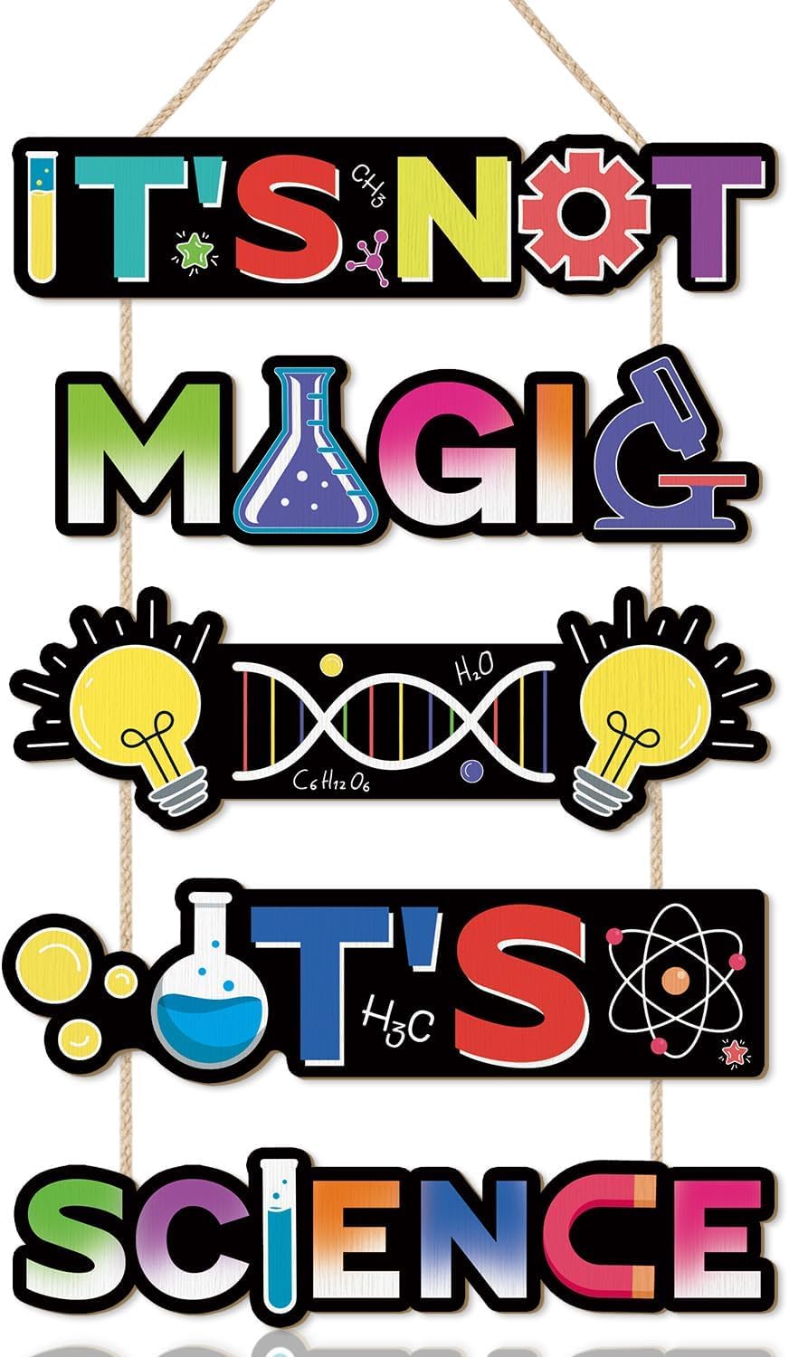 HPNIUB Inspirational Science Lab Classroom Wooden Wall Art, It’s Not Magic It’s Science Sign Hanging Plaque