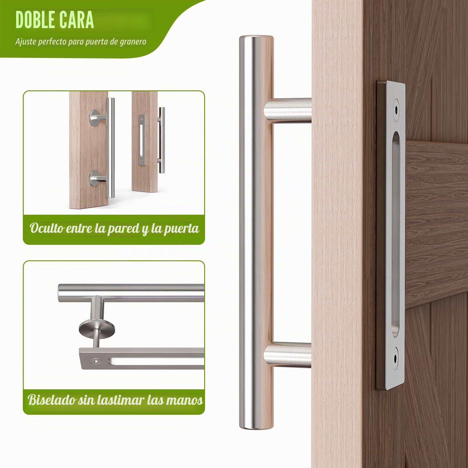 30CM Manija De Puerta Corredera De Acero Inoxidable, Mango de Puerta De Granero, Moderno, Plata (1 Unidad)