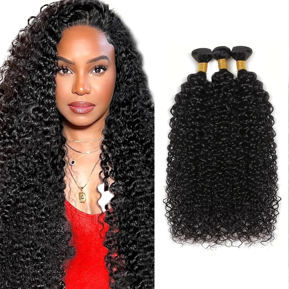 Brazilian Kinky Curly Human Hair Bundles Wet and Wavy Bundles Natural Black Color Curly Wave Human Hair Bundles 22 24 26 inch 3 Bundles for Black Women