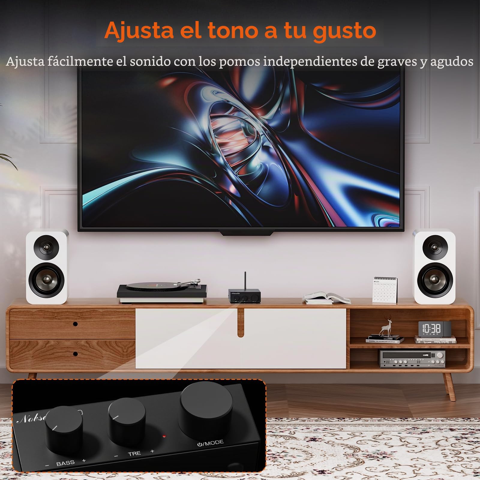 Nobsound Amplificador estéreo Bluetooth 5.0: Mini Audio 2.0 Canal, amplificador integrado con regulador de agudos de graves, para altavoces domésticos 50 W x2 TPA3116