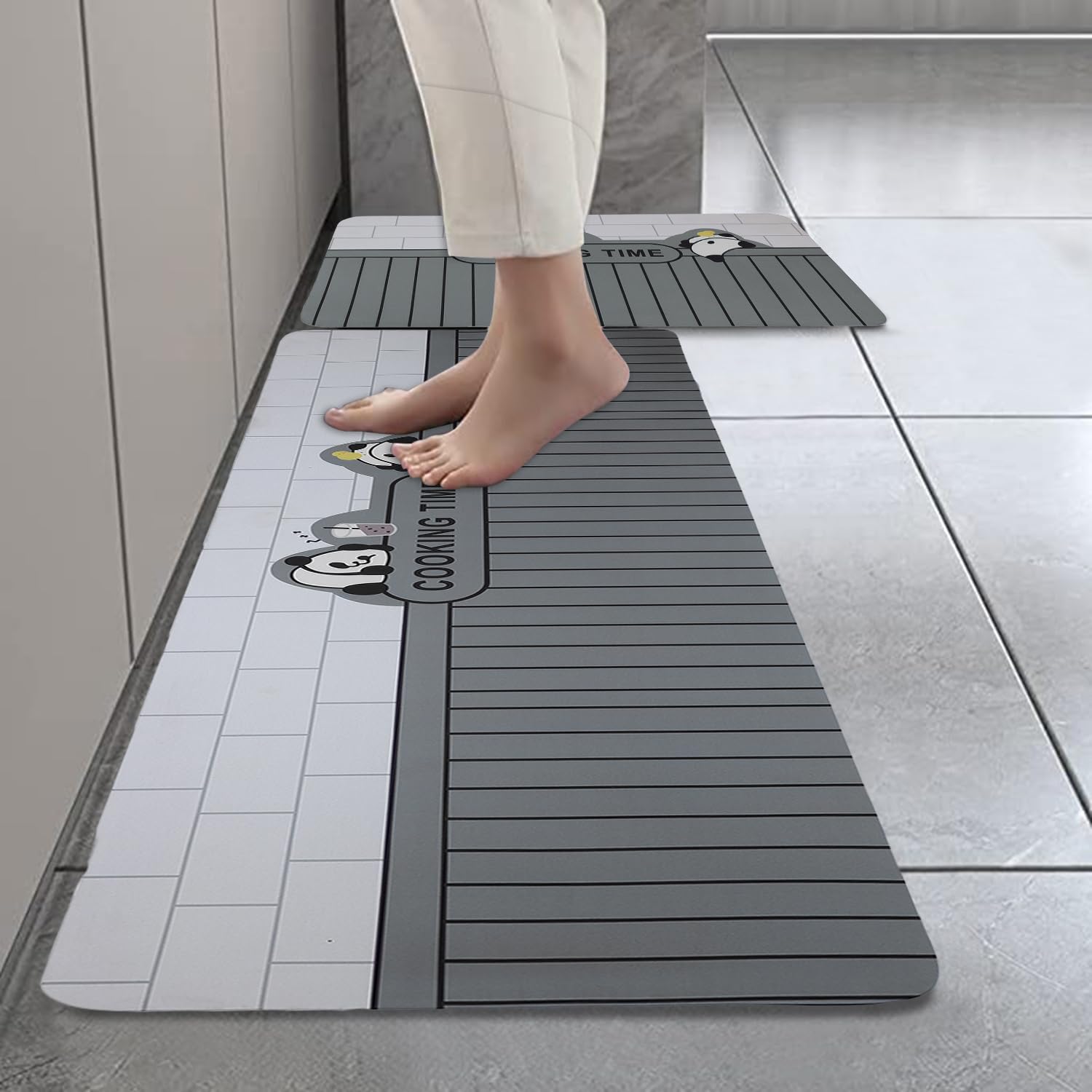 HomeCloud Rubber Anti Fatigue Kitchen Rug Sets 2 Piece Non Slip Kitchen Mats for Floor Cushioned Kitchen Rugs and Mats Waterproof Comfort Standing Mat Runner for Kitchen (Panda_Grey)-image-18