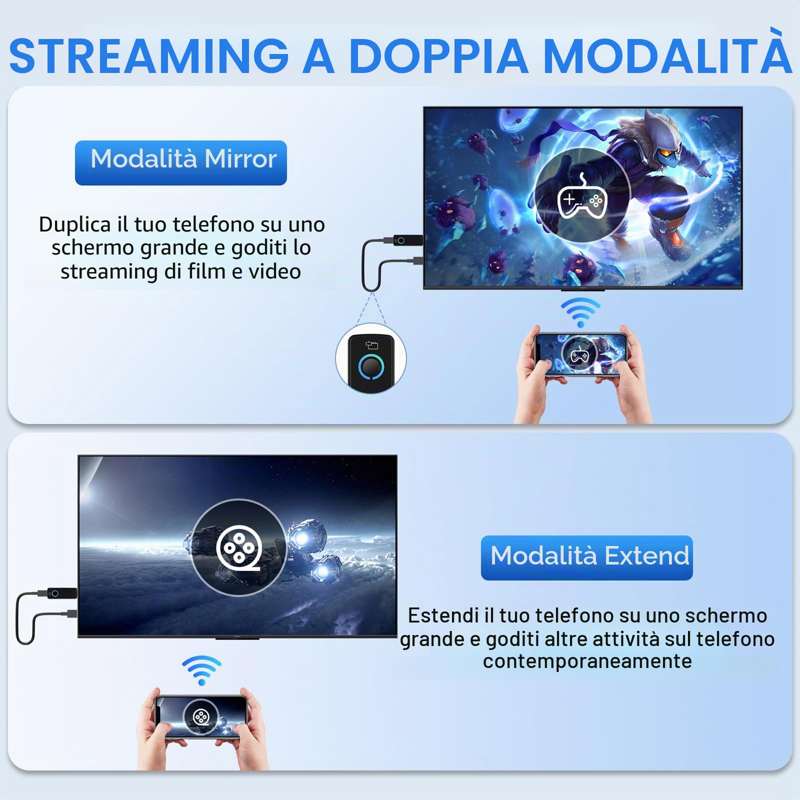 Adattatore HDMI Wireless,Dongle Miracast/Airplay/Screen Mirroring per TV/Proiettore da iOS/Android/Windows – Trasmettitore WiFi HDMI Portatile (W3401)