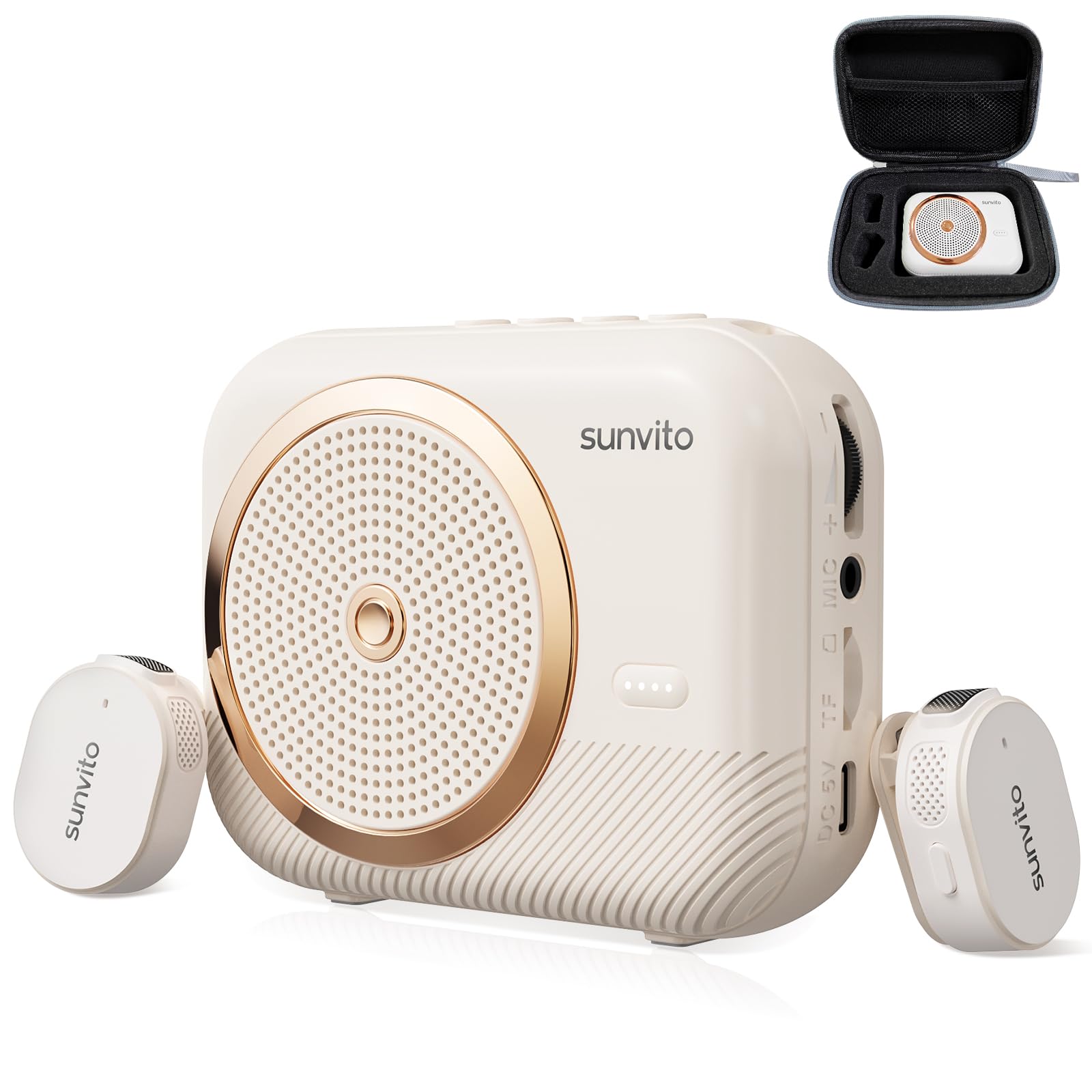 Amplificador de Voz inalámbrico para Profesores, con 2 micrófonos. | Soporta Bluetooth, tarjeta TF y modo dual, compatible con móviles y tablets para audio, música o apoyo de voz.