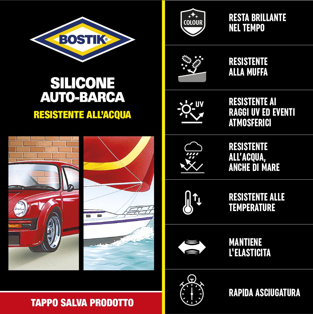 Bostik Silicone Auto-Barca Nero tubo 60ml