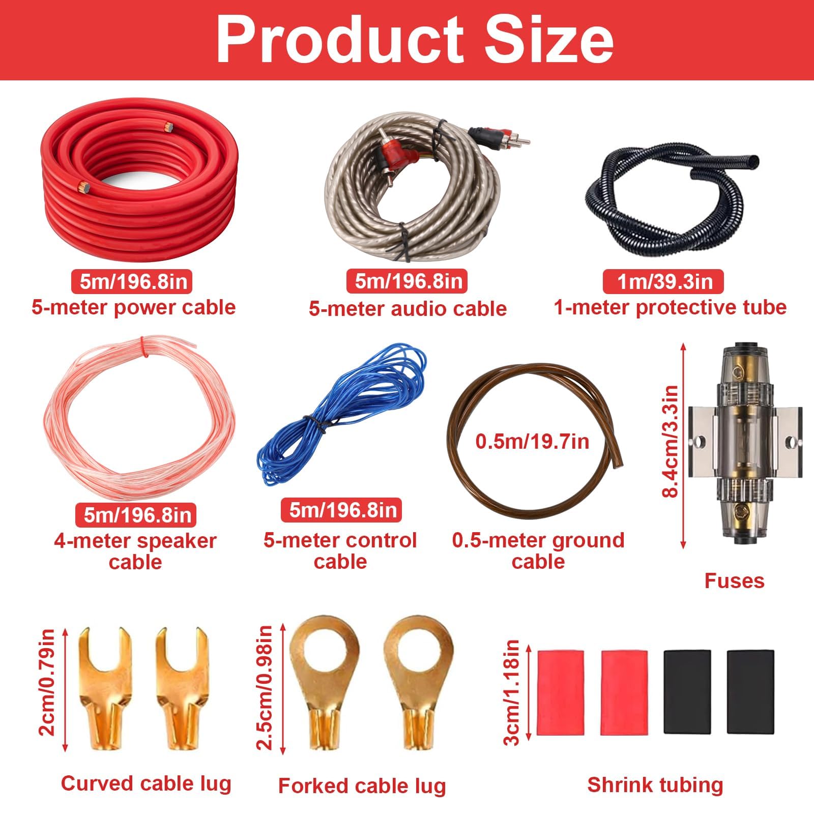 Subwoofer Kabel Set, 5m Endstufe Kabel Set 4GA Anschluss-Set Auto Verstärker Kabelsatz Installations Set Verstärker Auto, Car Audio Wire für Car Audio Modifikation