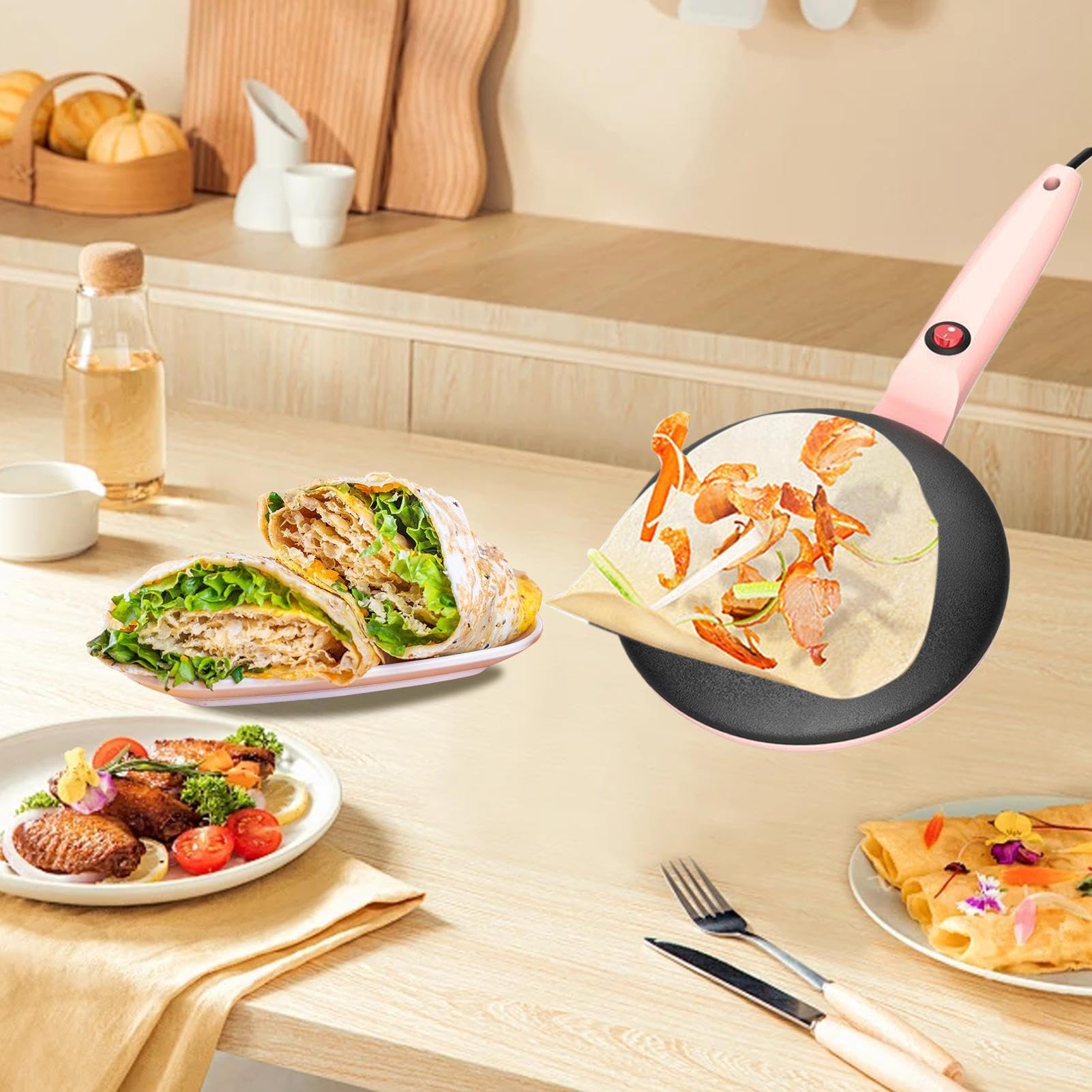 Crepera, Sartén para crepes Control automático de temperatura antiadherente