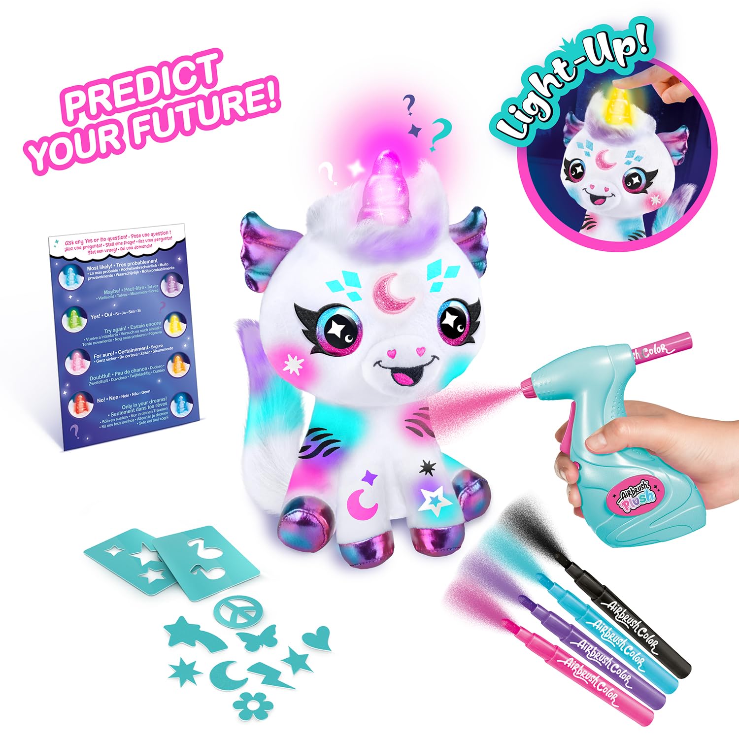 Canal Toys, Airbrush Plush, Light Up Cosmic Unicorn, Personalise & Decorate, Battery-Powered, 4 Chalk Pens & 100+ Stencils - Image 2